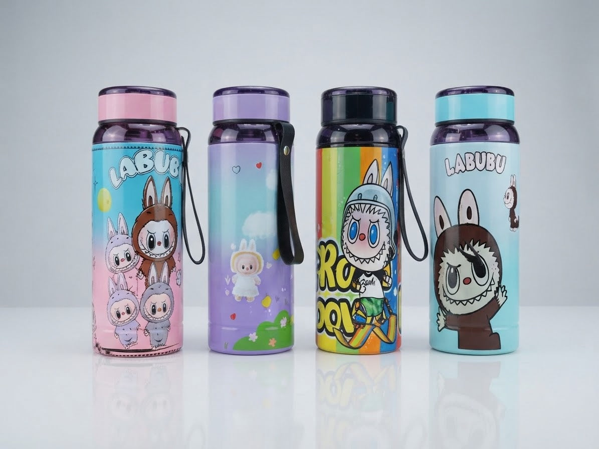 Labubu Cartoon Kids Insulated Thermos Water Bottle (500ml) – Pop-Up Straw, Carry Strap & Double Wall Stainless