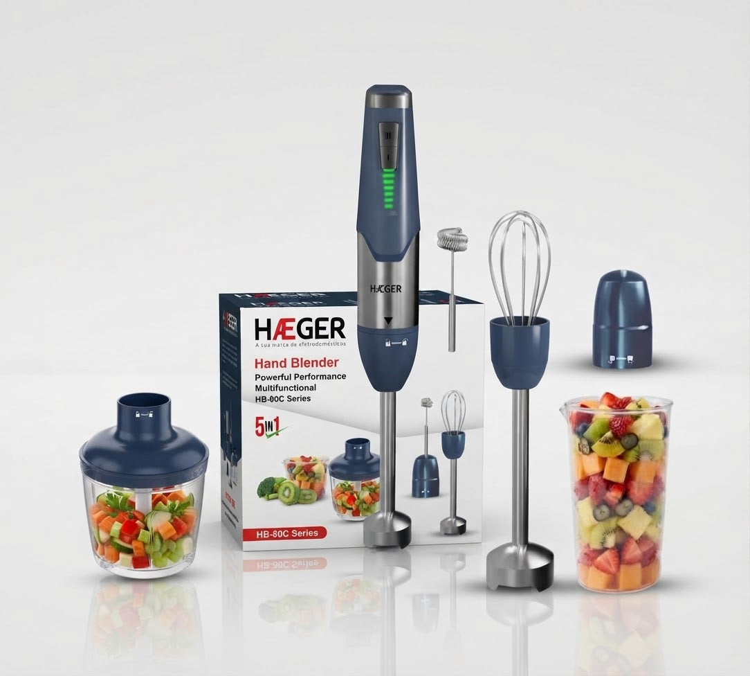 HAEGER 5-in-1 Hand Blender Set (HB-80C.026A) – Multi-Function Immersion Blender with Whisk & Chopper