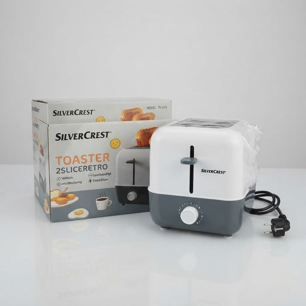 SilverCrest 2-Slice Retro Bread Toaster (TS-637) – Stainless Steel with Defrost, Reheat & 6 Browning Settings