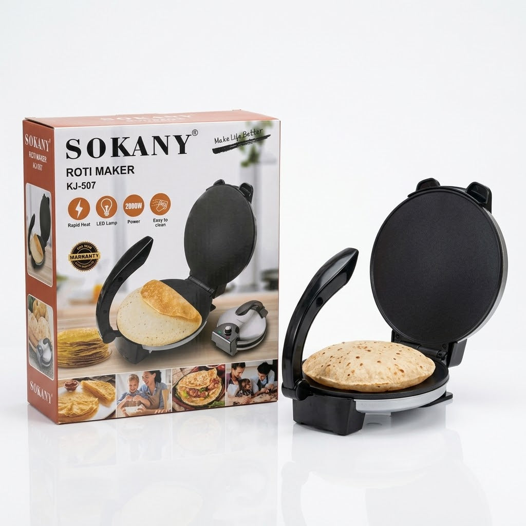 Sokany 1800W Electric Roti & Chapati Maker (KJ-507) – Non-Stick Dual Heating Plates with Temperature Control