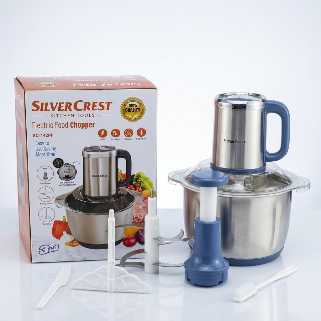 SilverCrest 3.0L Electric Food Chopper with Garlic Peeler (SC-1423P) – Stainless Steel Meat & Vegetable Processor