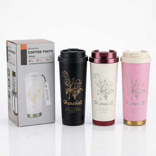 Harebell 500ml Matte Insulated Stainless Steel Coffee Mug Tumbler – Floral Luxury Travel Cup