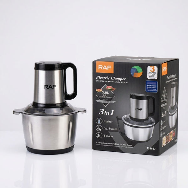 RAF Electric Food Chopper 3-in-1 (R.6637) – Stainless Steel 2L Bowl & Bi-Level Chopping Blades