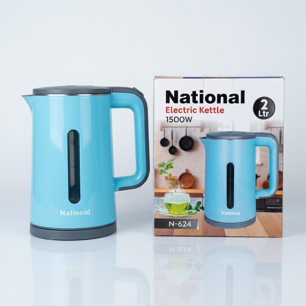 National N-624 2.0L Double Layer Electric Kettle (1500W) – Sky Blue Anti-Scald Cool Touch Body