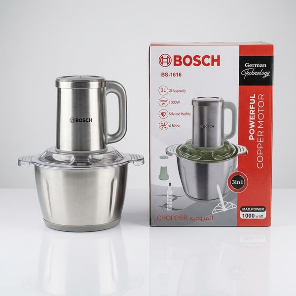 Bosch BS-1616 1000W Pure Copper Motor Food Chopper 3-in-1 – Heavy Duty Stainless Steel Mincer