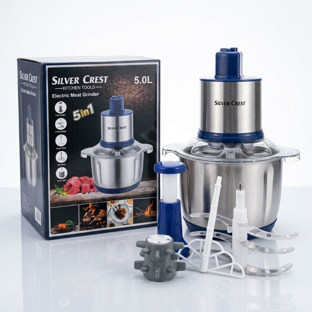 SilverCrest 5.0L Heavy Duty Electric Meat Grinder & Food Chopper (SC-150A) – Commercial Stainless Bowl