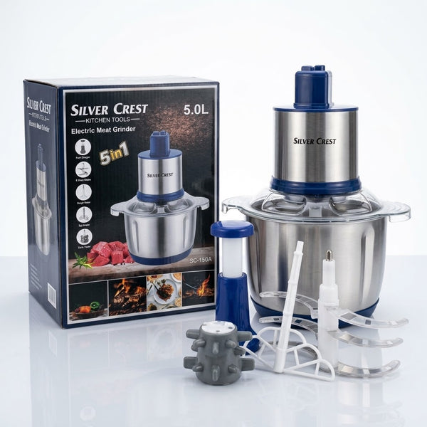 SilverCrest 5.0L Heavy Duty Electric Meat Grinder & Food Chopper (SC-150A) – Commercial Stainless Bowl