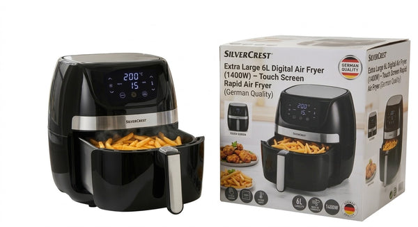 SilverCrest Extra Large 6L Digital Air Fryer (1400W) – Touch Screen Rapid Air Fryer (German Quality)