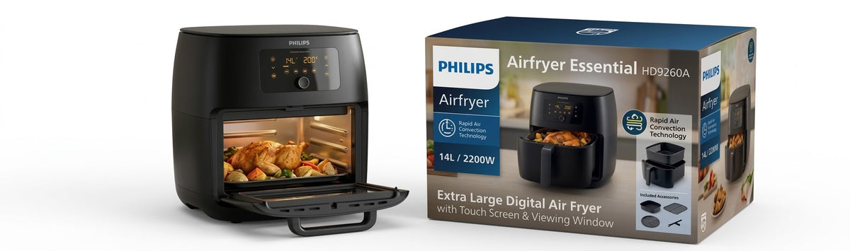 Philips Airfryer Essential HD9260A (14L / 2200W) – Extra Large Digital Air Fryer with Touch Screen & Viewing Window
