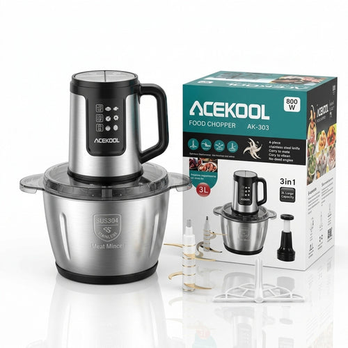 ACEKOOL 800W Electric Food Chopper AK-303 with 3L Stainless Steel Bowl