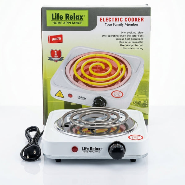 Life Relax 1000W Single Burner Electric Hot Plate Stove – Compact Portable Coil Cooking Heater with 5-Level Thermostat