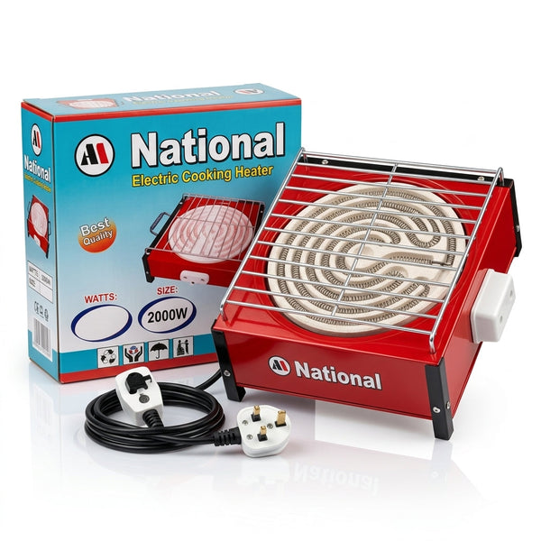 National Heavy Duty Electric Cooking Heater (Chulha) – High Heat Ceramic Coil Stove with Safety Pot Rack Grill (2000W)