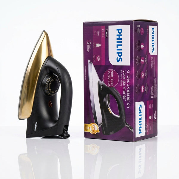 Philips Heavy Weight Classic Electric Dry Iron – Non-Stick Golden Soleplate & Fast Heating Thermostat