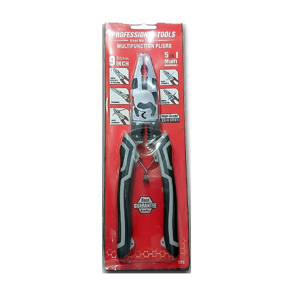 Professional 9" (215mm) 5-in-1 Multifunction Electrician Pliers – Wire Stripper, Cable Cutter & Terminal Crimper with Spring