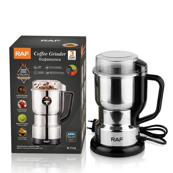 RAF 300W Electric Coffee & Dry Spice Grinder (R.7132) – 350g Capacity Stainless Steel Masala & Grain Grinder