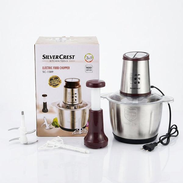 SilverCrest 500W Electric Food Chopper 3L (SC-1589) – 3-in-1 Multi-Blade Meat & Vegetable Grinder (German Design)
